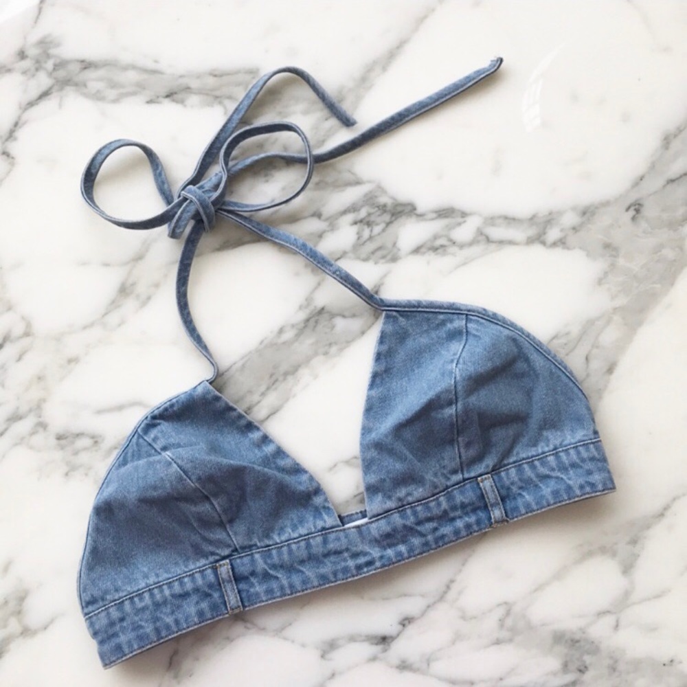 Denim Halter Bikini Top (NEW)